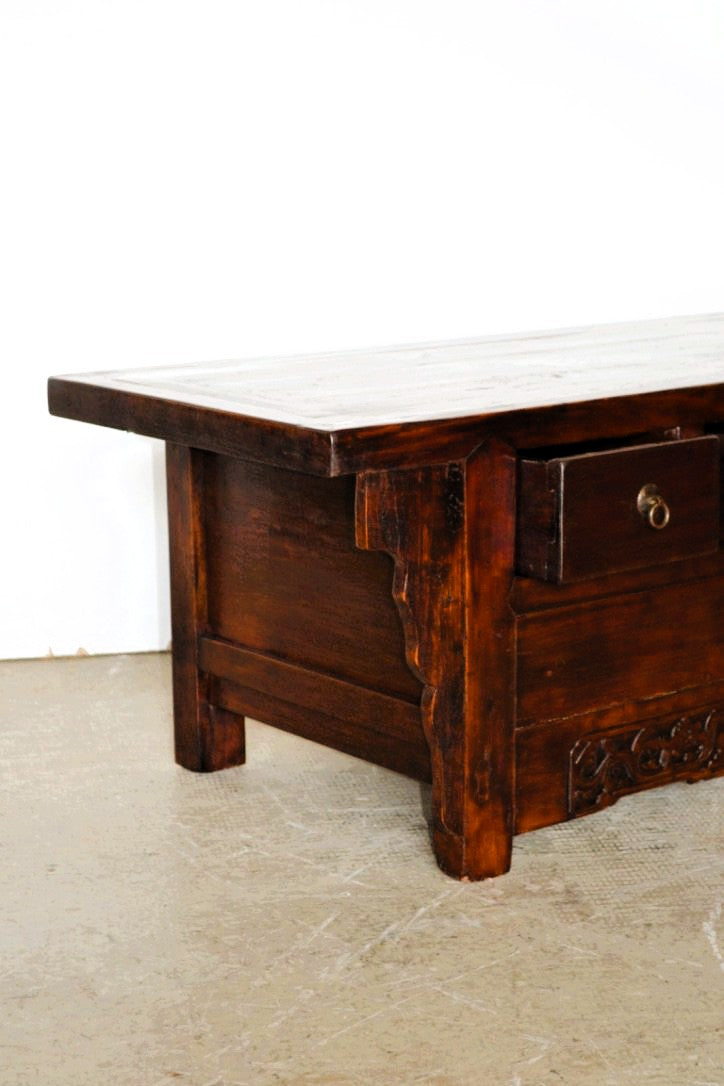 Antico Mobiletto altare cinese Shanxi in legno massello di Cipresso 3 cassetti