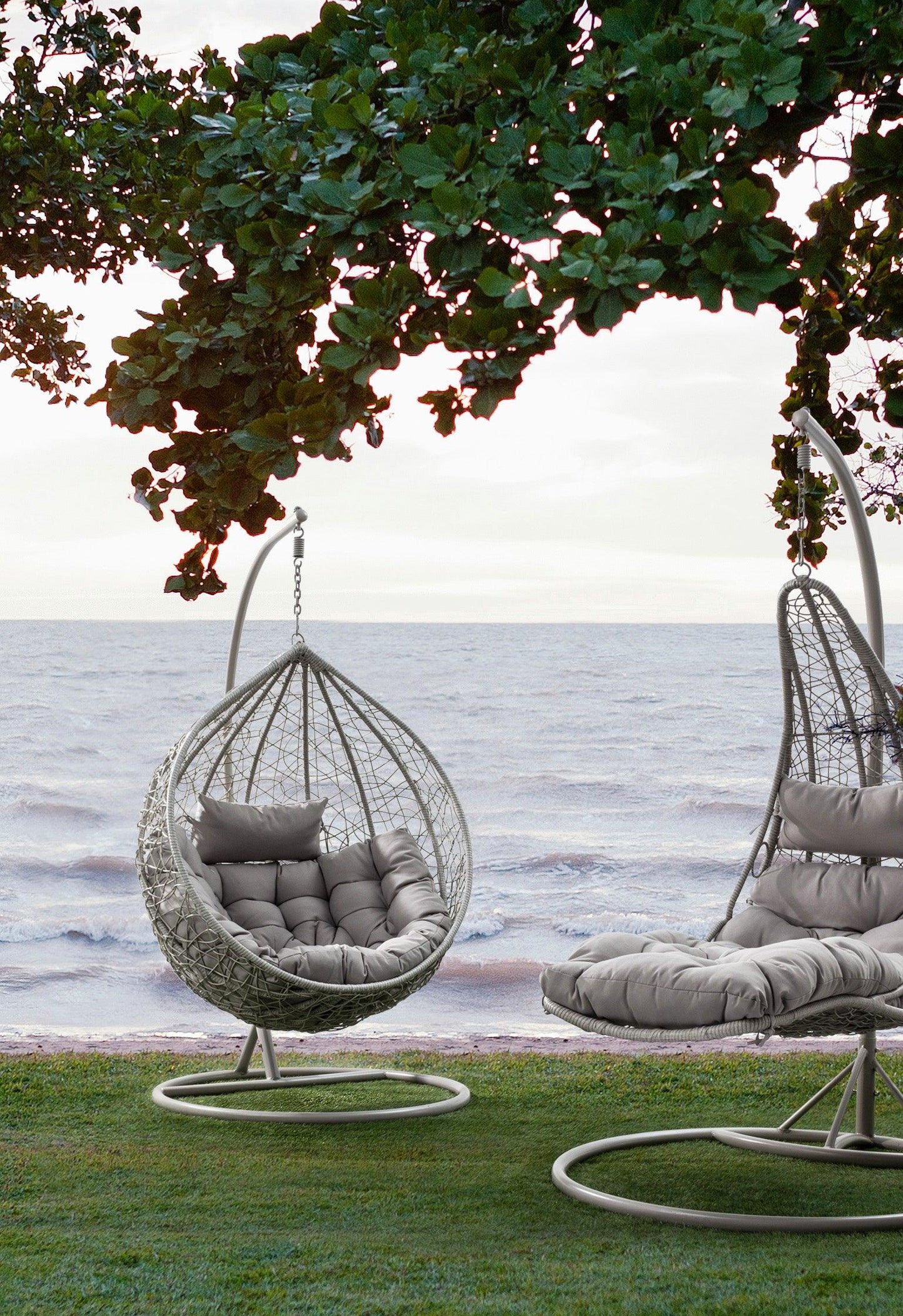 Poltrona sospesa round outdoor con cuscini - Grigio -Zona relax giardino- SPEDIZIONE GRATUITA - lapagoda.net