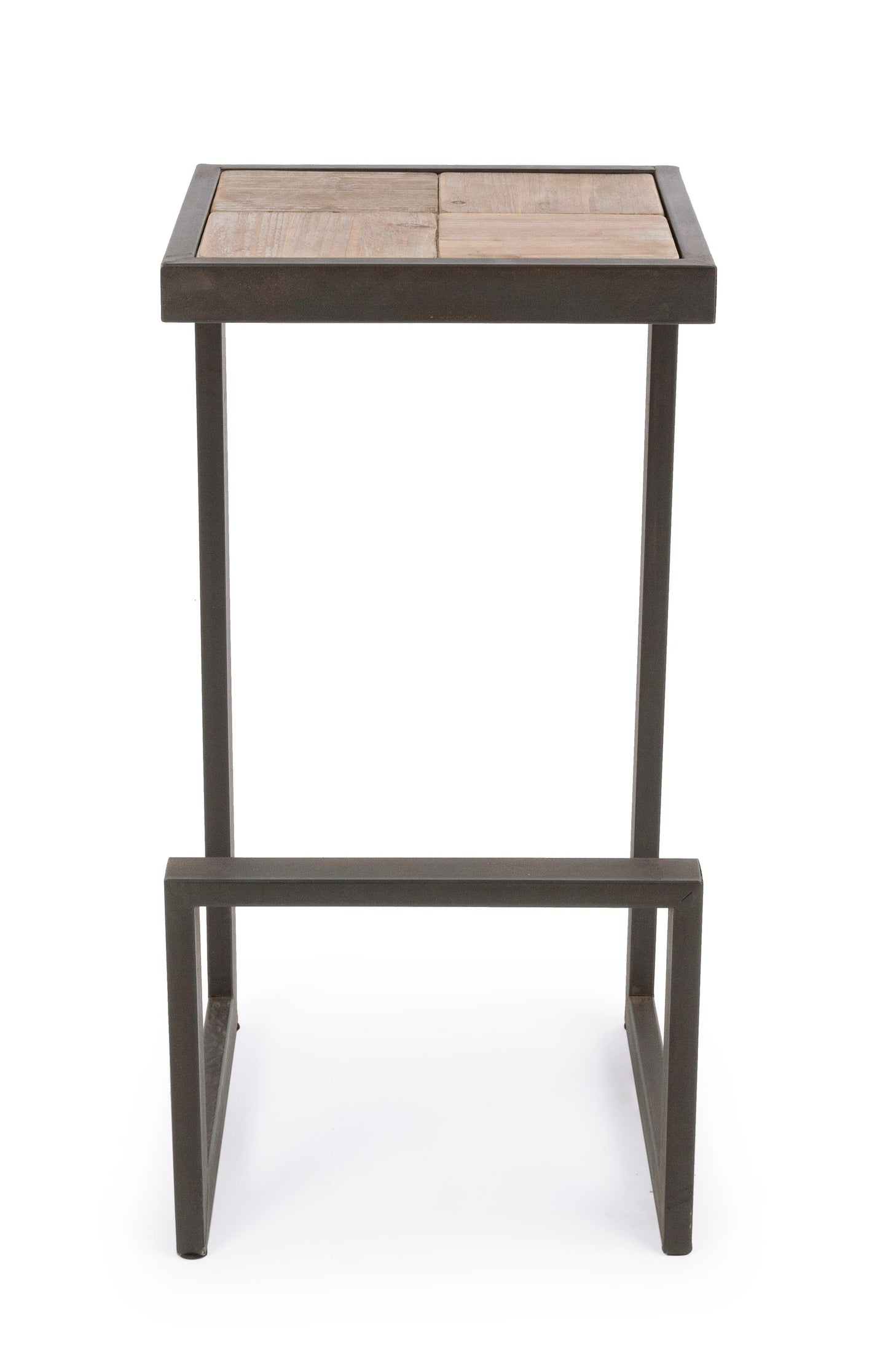 Sgabello con poggia piedi industrial gambe in ferro con tirante e seduta in legno di abete grezzo naturale H70 sconto 20% - lapagoda.net