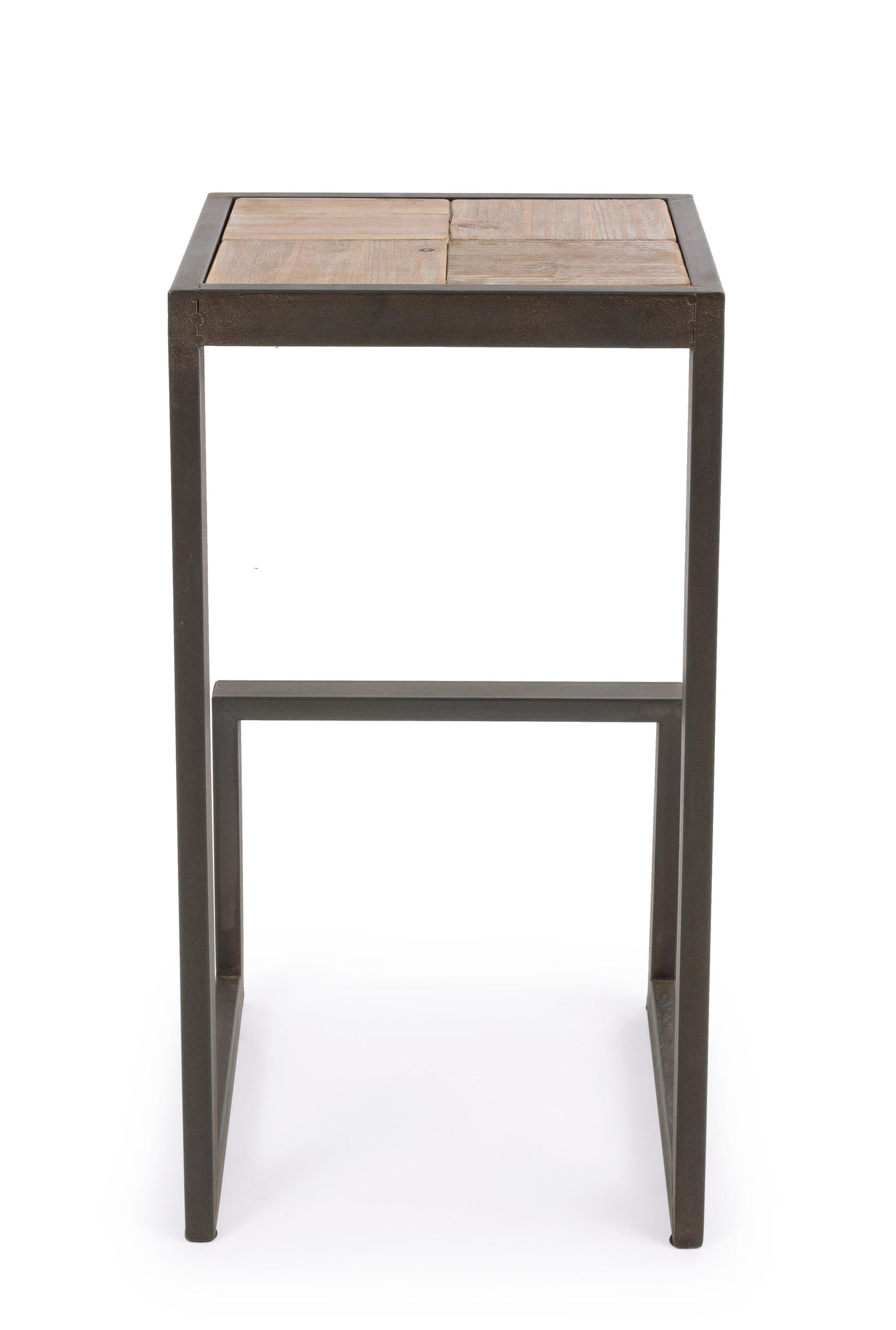 Sgabello con poggia piedi industrial gambe in ferro con tirante e seduta in legno di abete grezzo naturale H70 sconto 20% - lapagoda.net