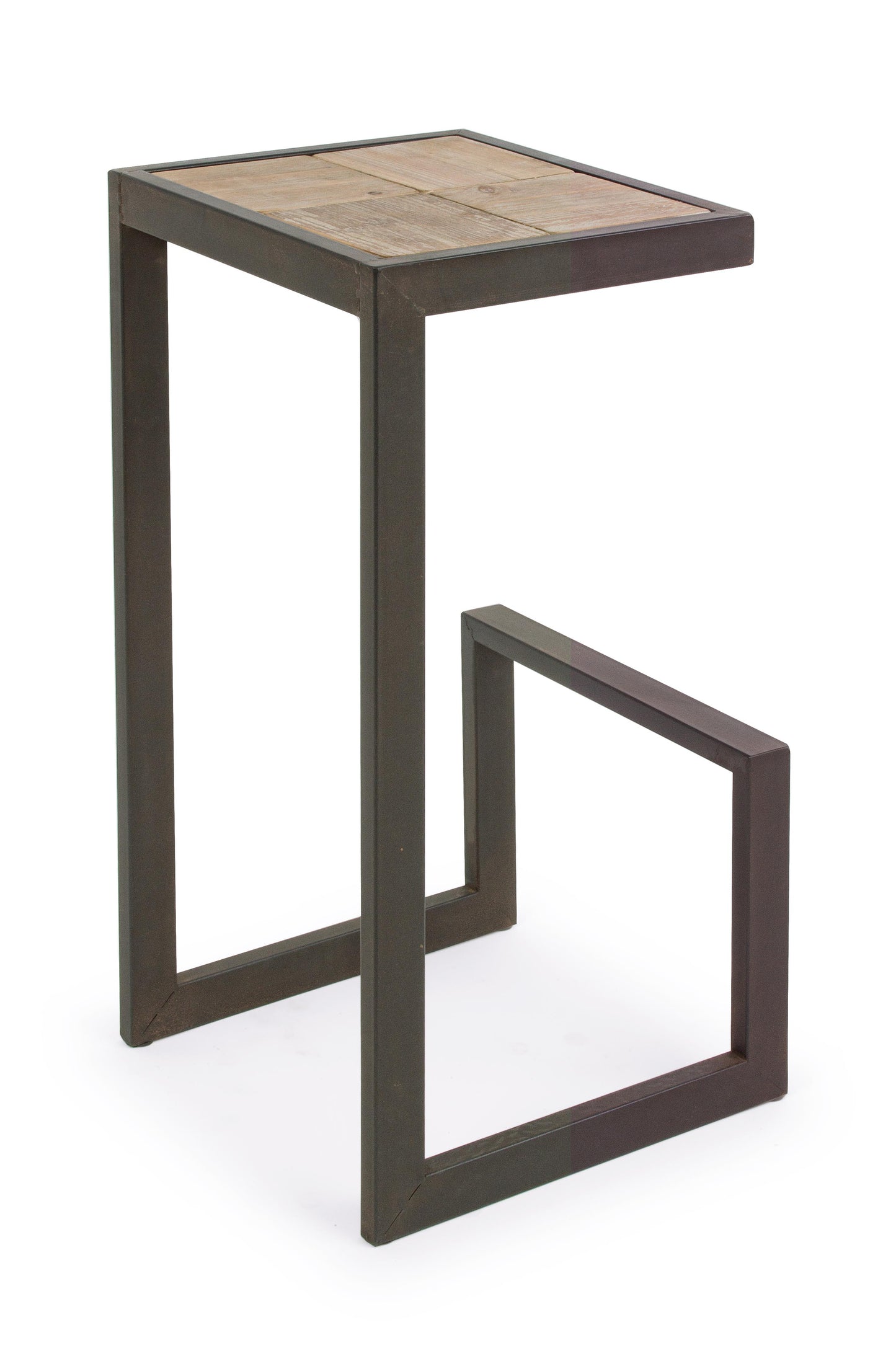 Sgabello con poggia piedi industrial gambe in ferro con tirante e seduta in legno di abete grezzo naturale H70 sconto 20% - lapagoda.net