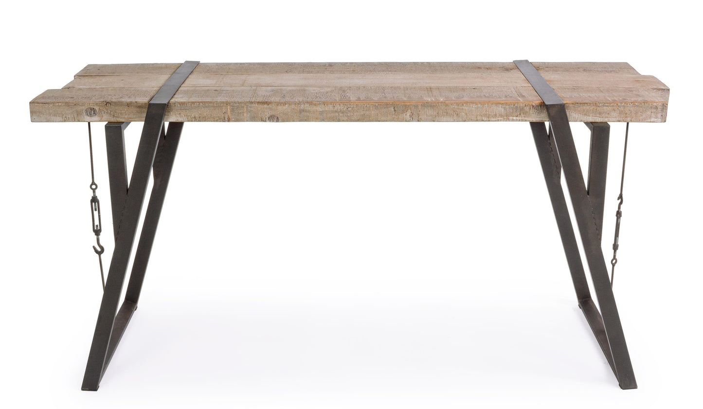 Consolle industrial gambe in ferro con tirante e piano in legno di abete grezzo naturale sconto 20% - lapagoda.net