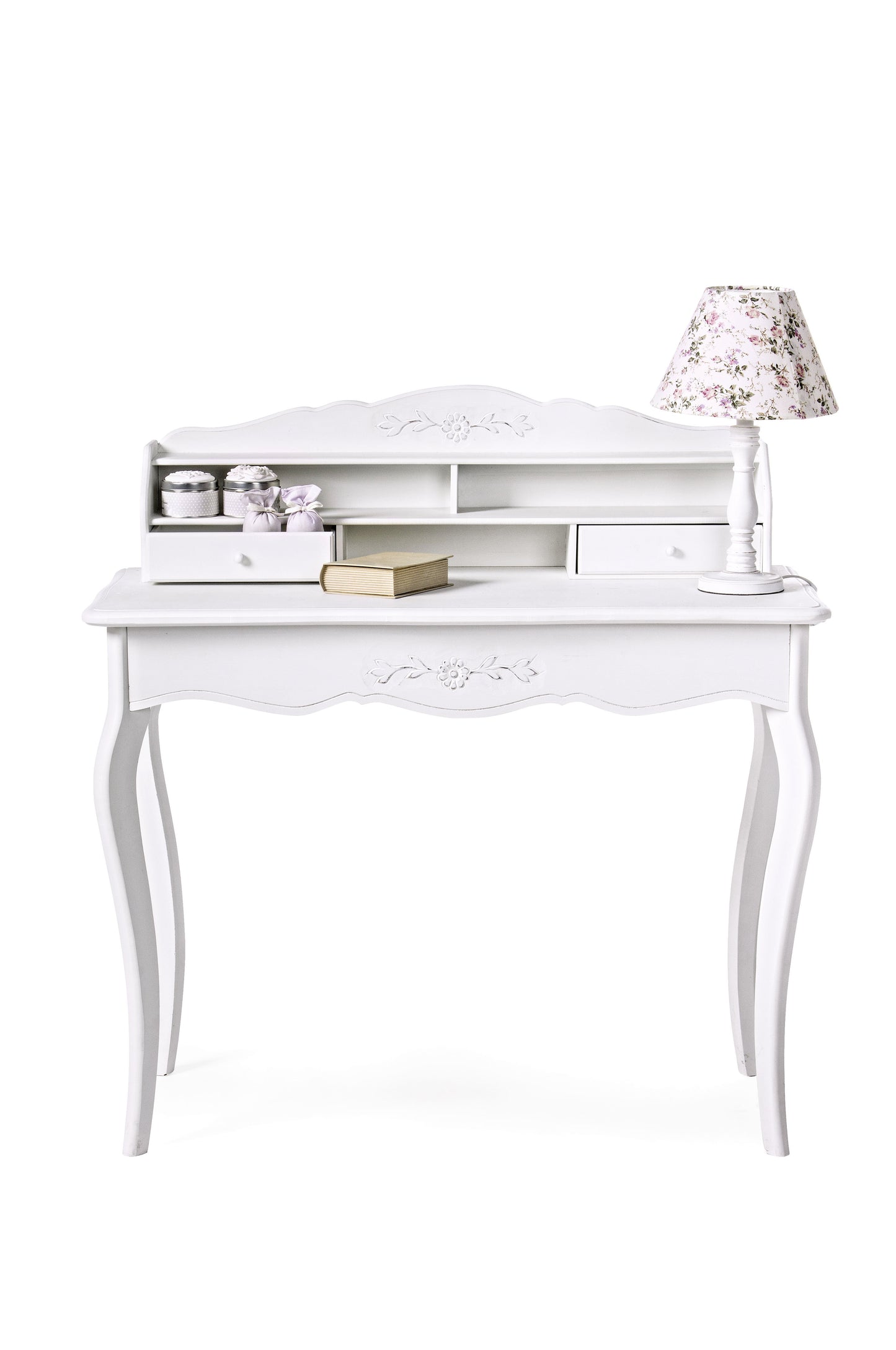 Scrittoio shabby chic legno decapato bianco 2 cassetti 