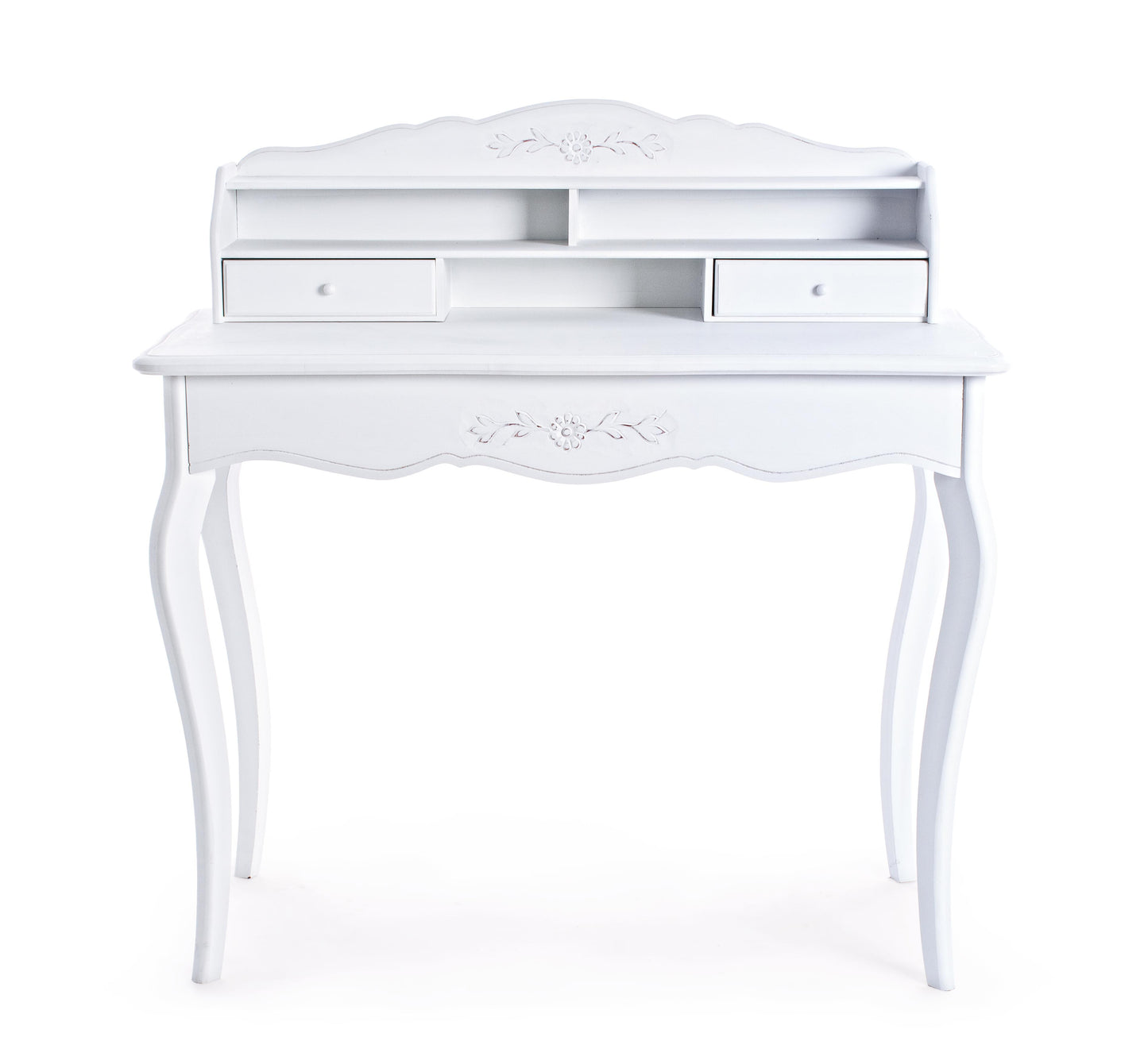 Scrittoio shabby chic legno decapato bianco 2 cassetti 