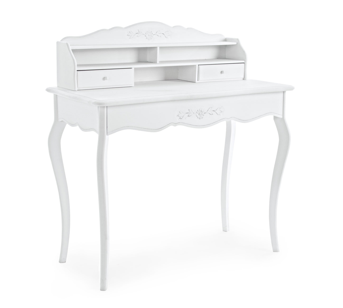 Scrittoio shabby chic legno decapato bianco 2 cassetti 