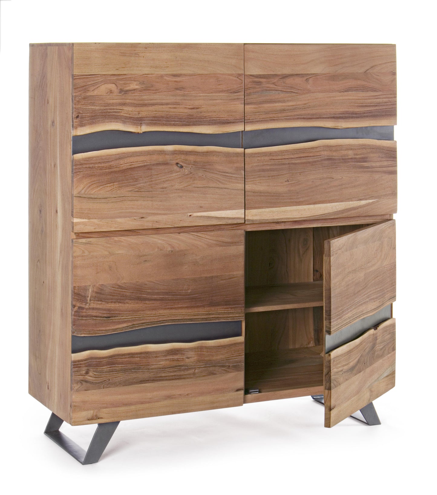 Credenza industrial in legno massello 4 ante quadrate con inserti in metallo ripiani interni SPEDIZIONE GRATUITA-lapagoda.net