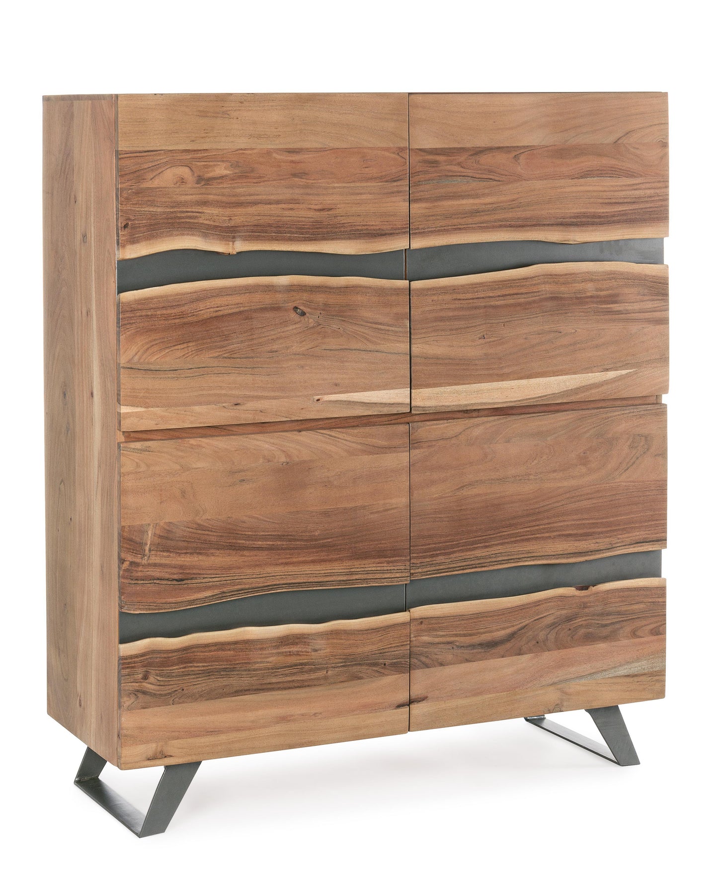 Credenza industrial in legno massello 4 ante quadrate con inserti in metallo -lapagoda.net