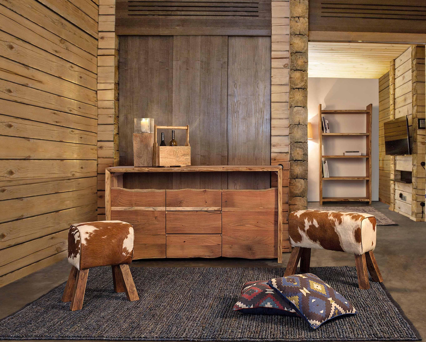Credenza 2 ante 3 cassetti in legno massello grezzo d'acacia effetto legno vivo - SPEDIZIONE GARTUITA- lapagoda.net