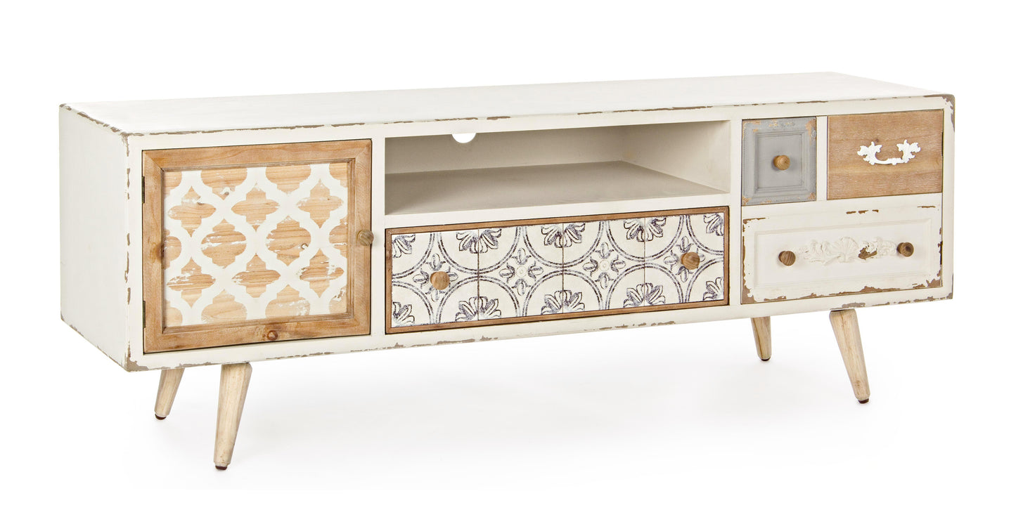 mobile basso porta tv in legno decapato vintage shabby chic