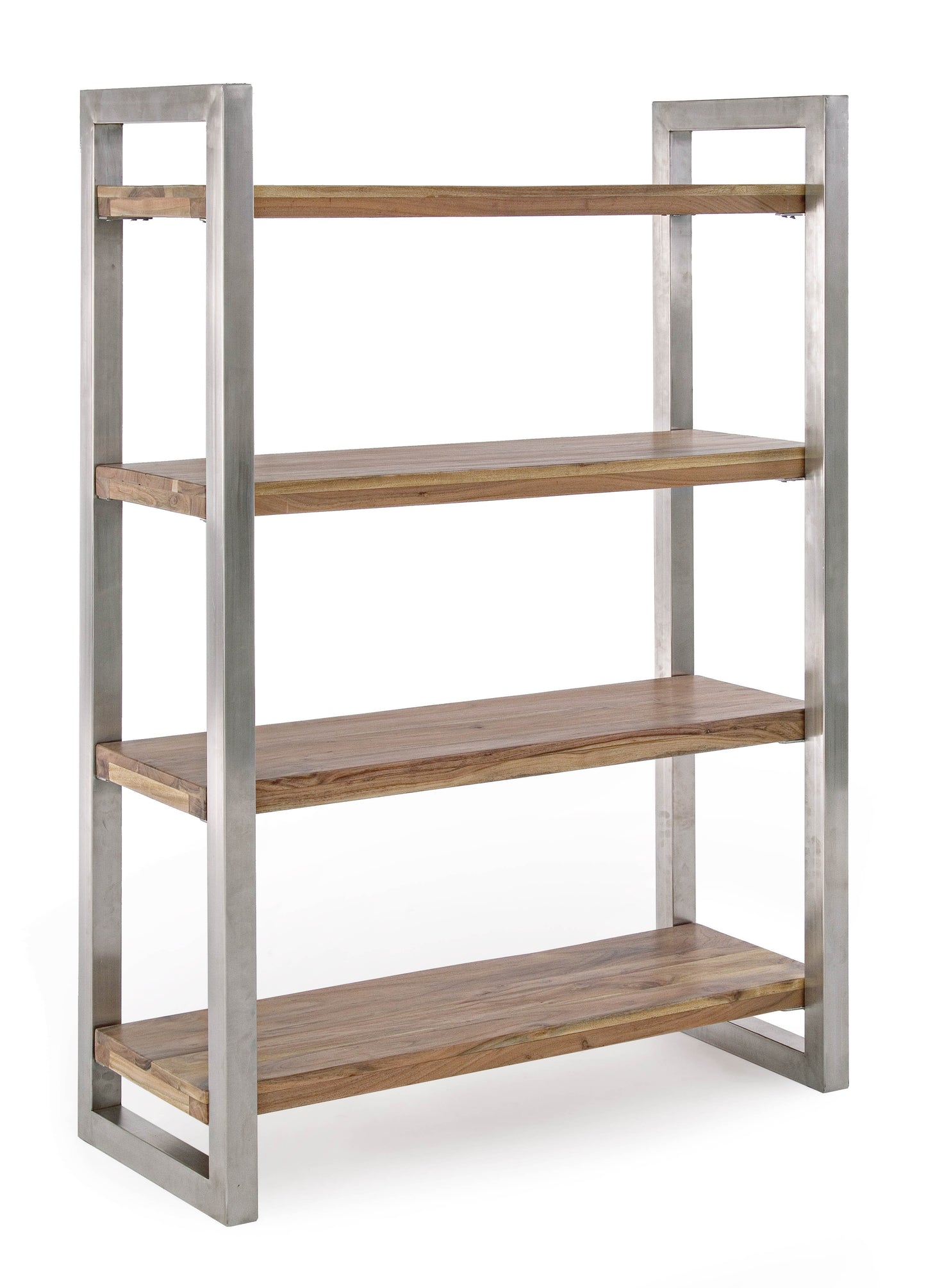 Libreria Industrial etnica con assi grezze legno vivo e struttura in acciaio inox 4 ripiani- SCONTO 20% - lapagoda.net