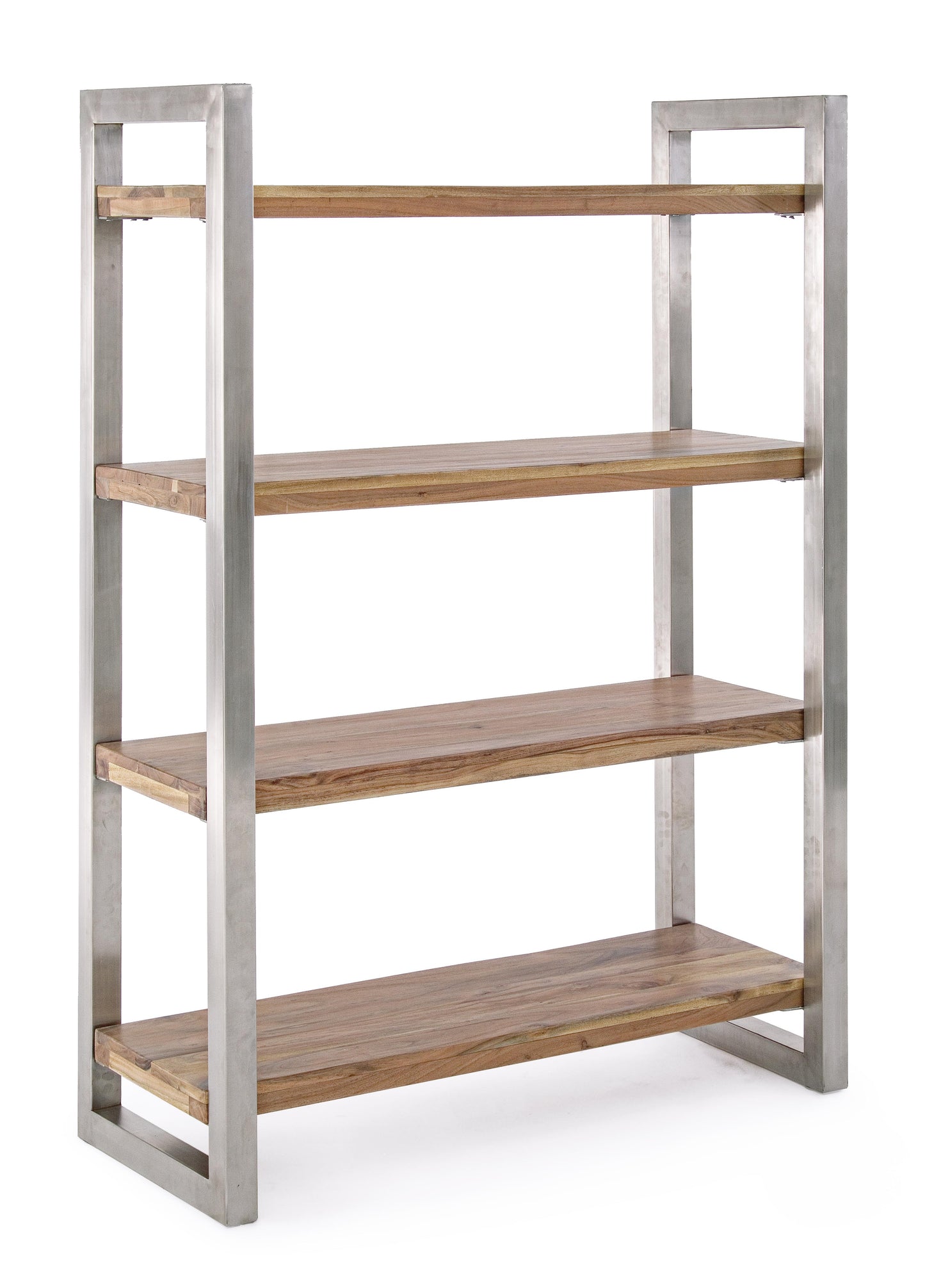 Libreria Industrial etnica con assi grezze legno vivo e struttura in acciaio inox 4 ripiani- SCONTO 20% - lapagoda.net