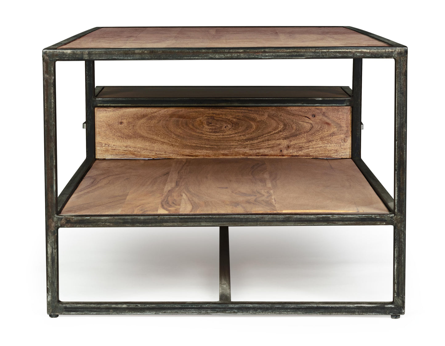 Tavolino industrial vintage decorazione geometrica 1 cassetto in legno massello e struttura in ferro -lapagoda.net SPEDIZIONE GRATUITA