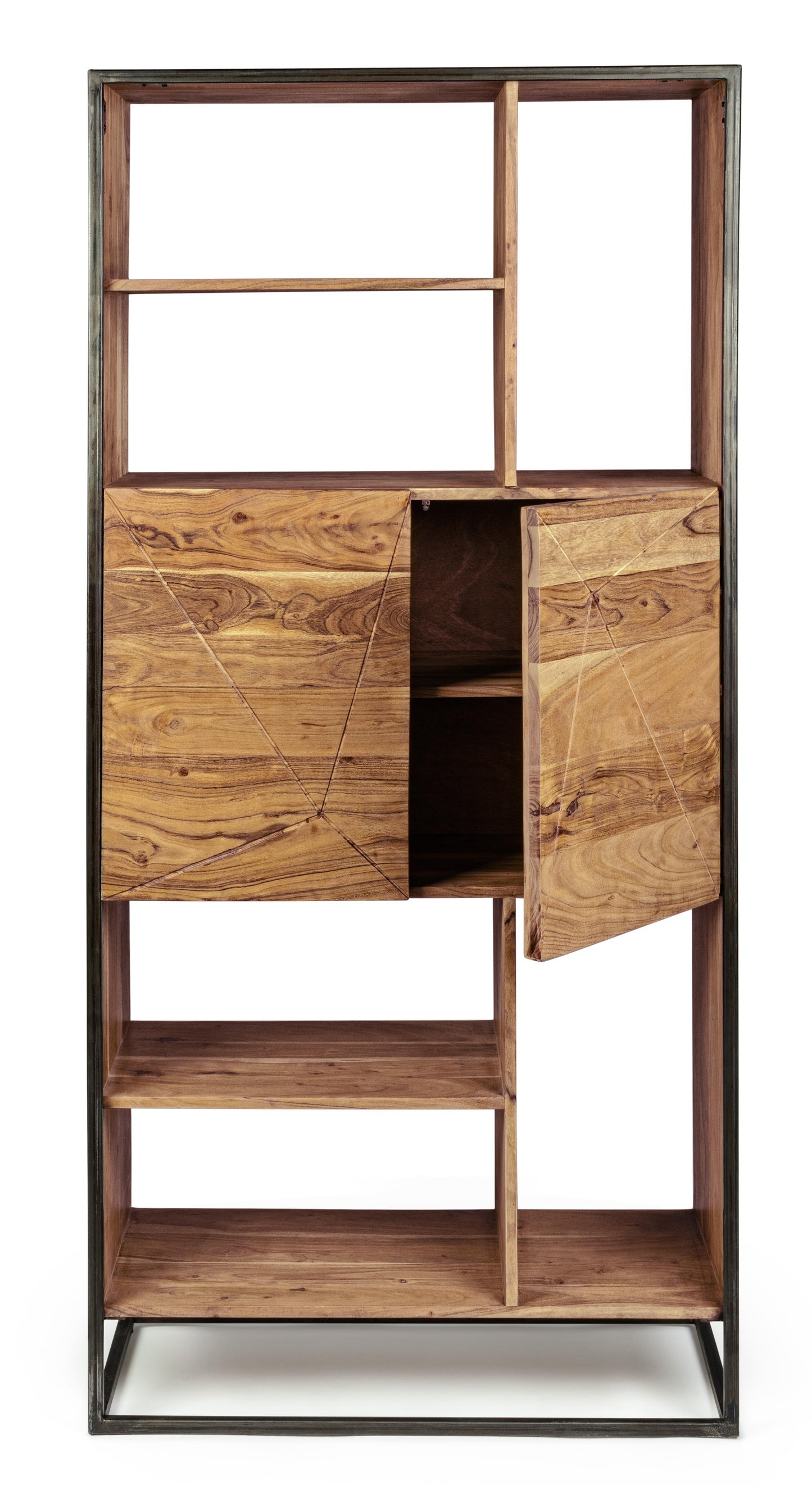 Libreria industrial vintage 2 ante decorazione geometrica in legno massello e struttura in ferro -lapagoda.net SPEDIZIONE GRATUITA