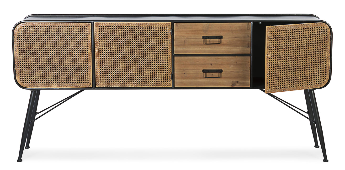 Credenza 3 ante 2 cassetti in ferro e rattan con gambe vintage  - SCONTO 20% - lapagoda.net