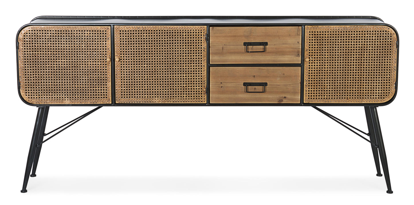 Credenza 3 ante 2 cassetti in ferro e rattan con gambe vintage  - SCONTO 20% - lapagoda.net