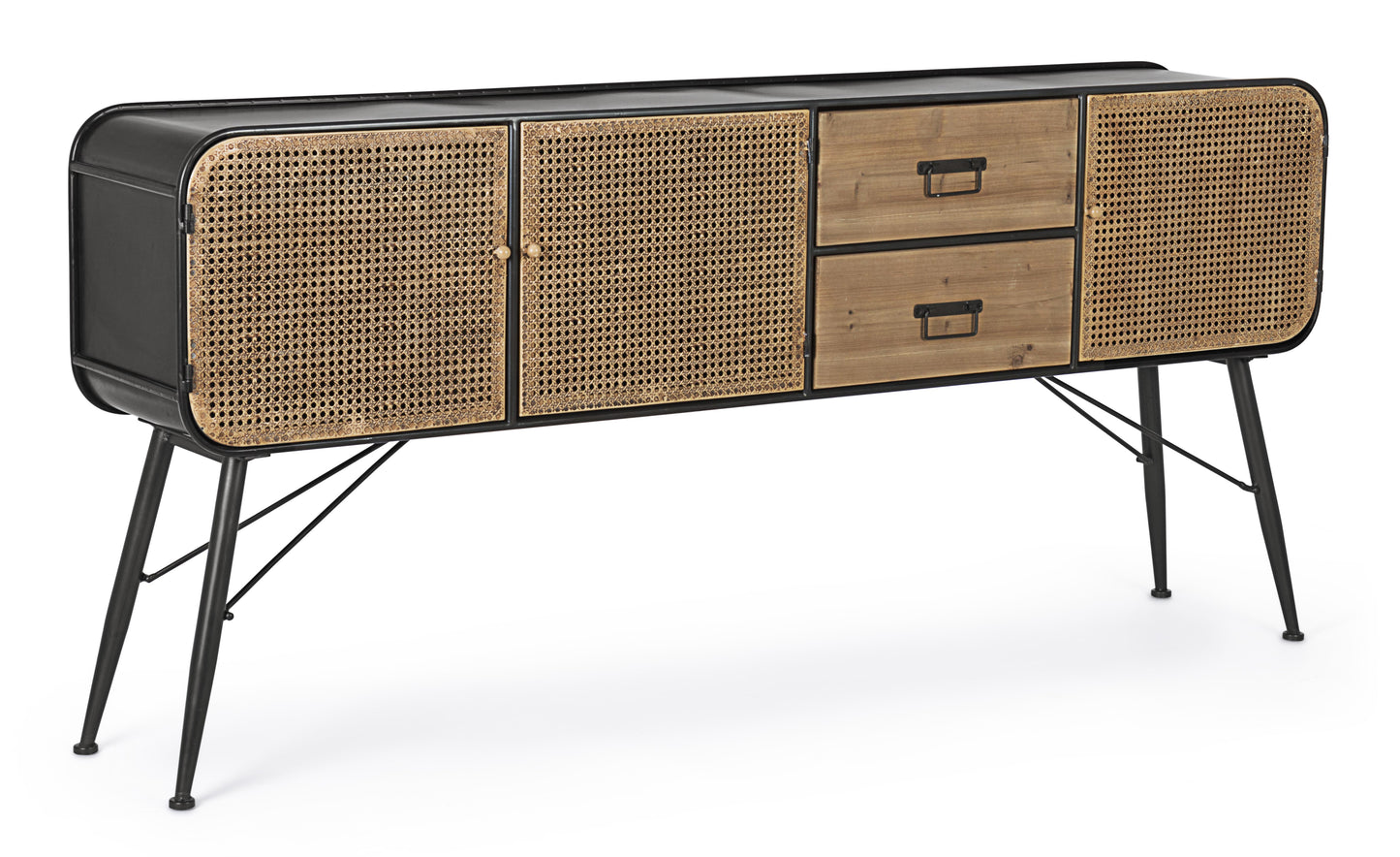 Credenza 3 ante 2 cassetti in ferro e rattan con gambe vintage  - SCONTO 20% - lapagoda.net