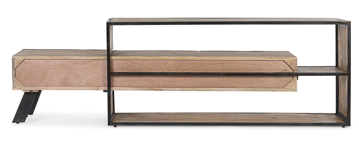 porta tv credenza industrial ferro battuto e legno massello con frontale in cemento ferro e legno riciclato
