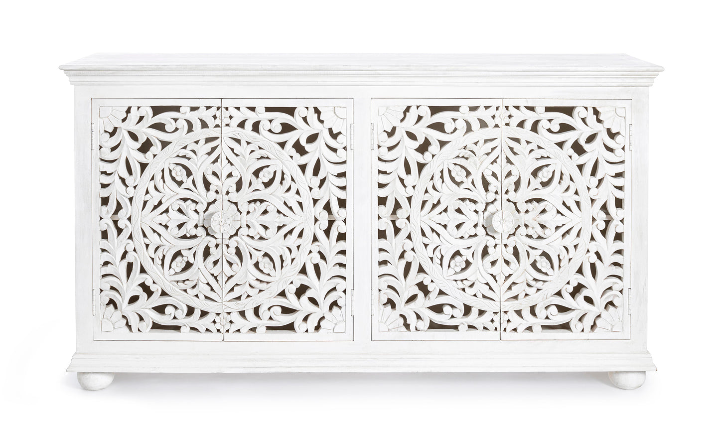 Credenza etnica indiana in legno massello shabby chic 4 ante - lapagoda.net