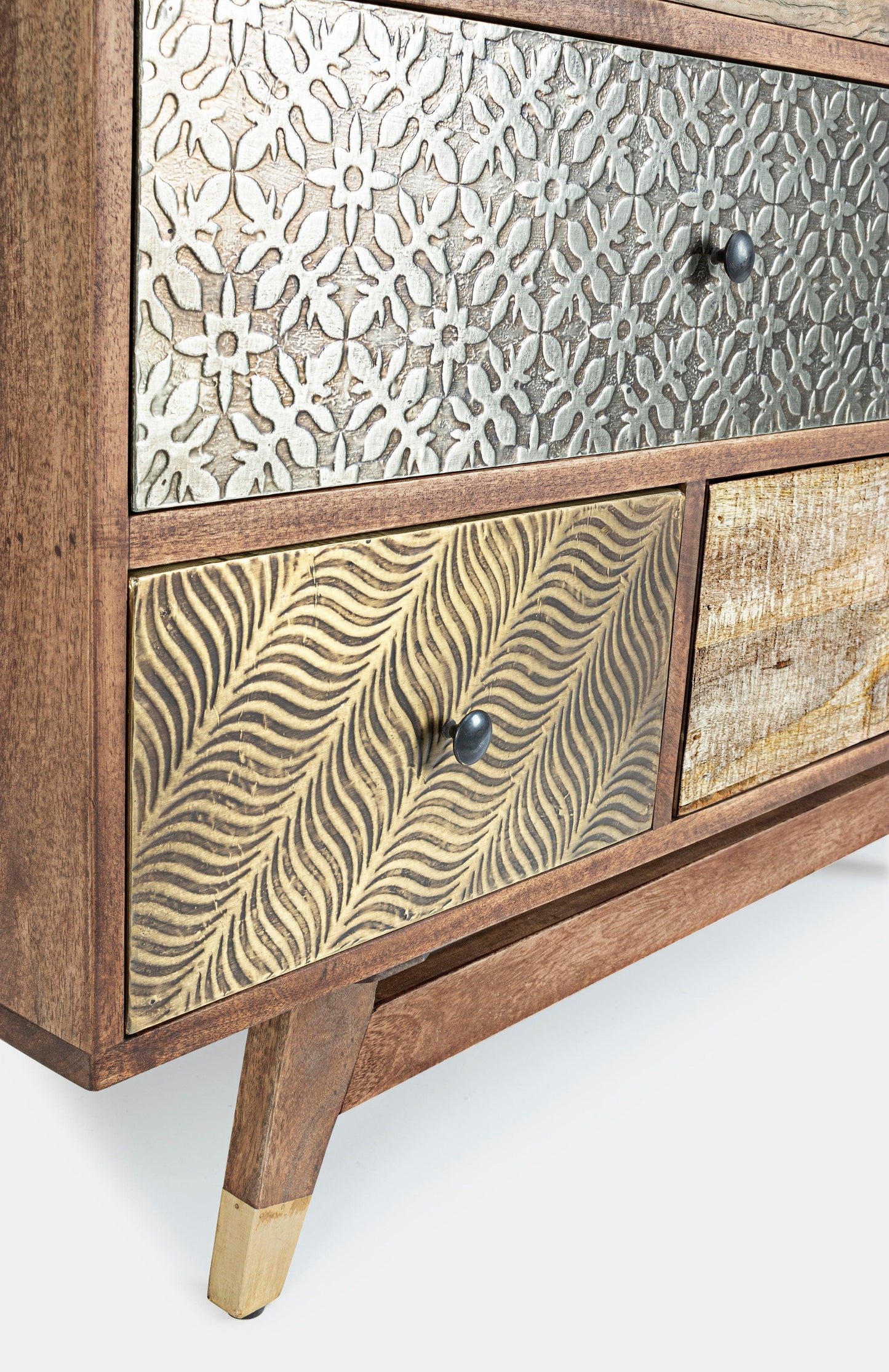 Cassettiera vintage multicolore metallo e pelle 7 cassetti in legno massello - lapagoda.net