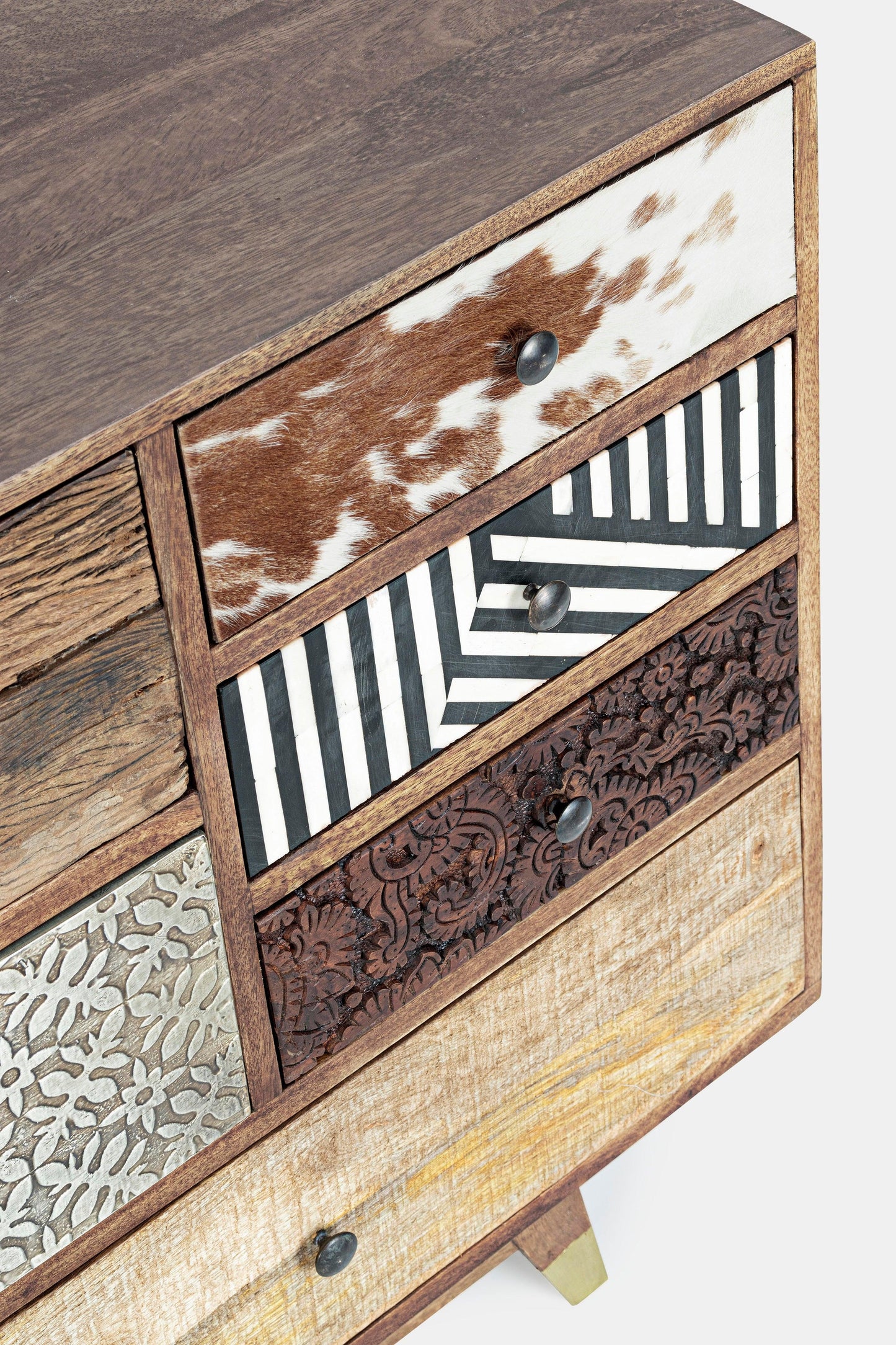 Cassettiera vintage multicolore metallo e pelle 7 cassetti in legno massello - lapagoda.net