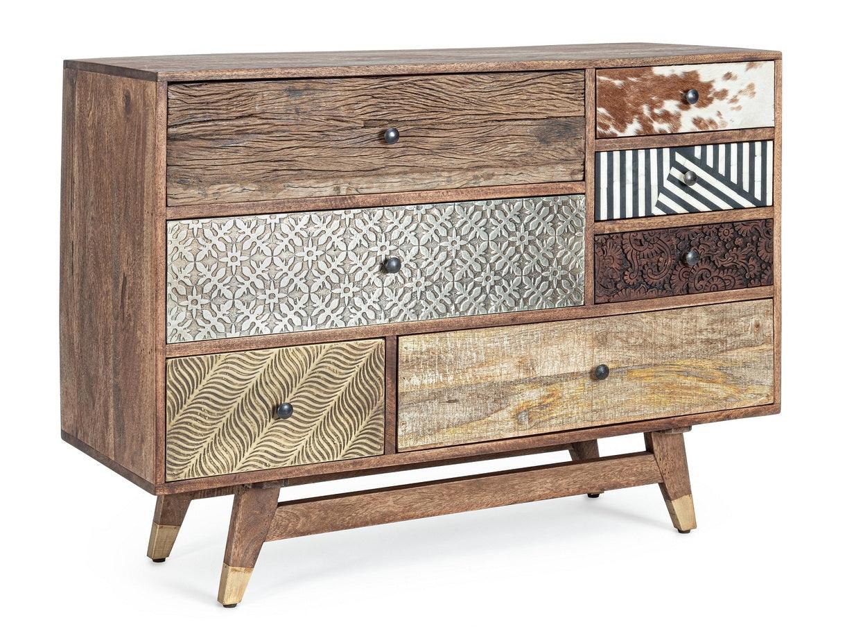 Cassettiera vintage multicolore metallo e pelle 7 cassetti in legno massello - lapagoda.net