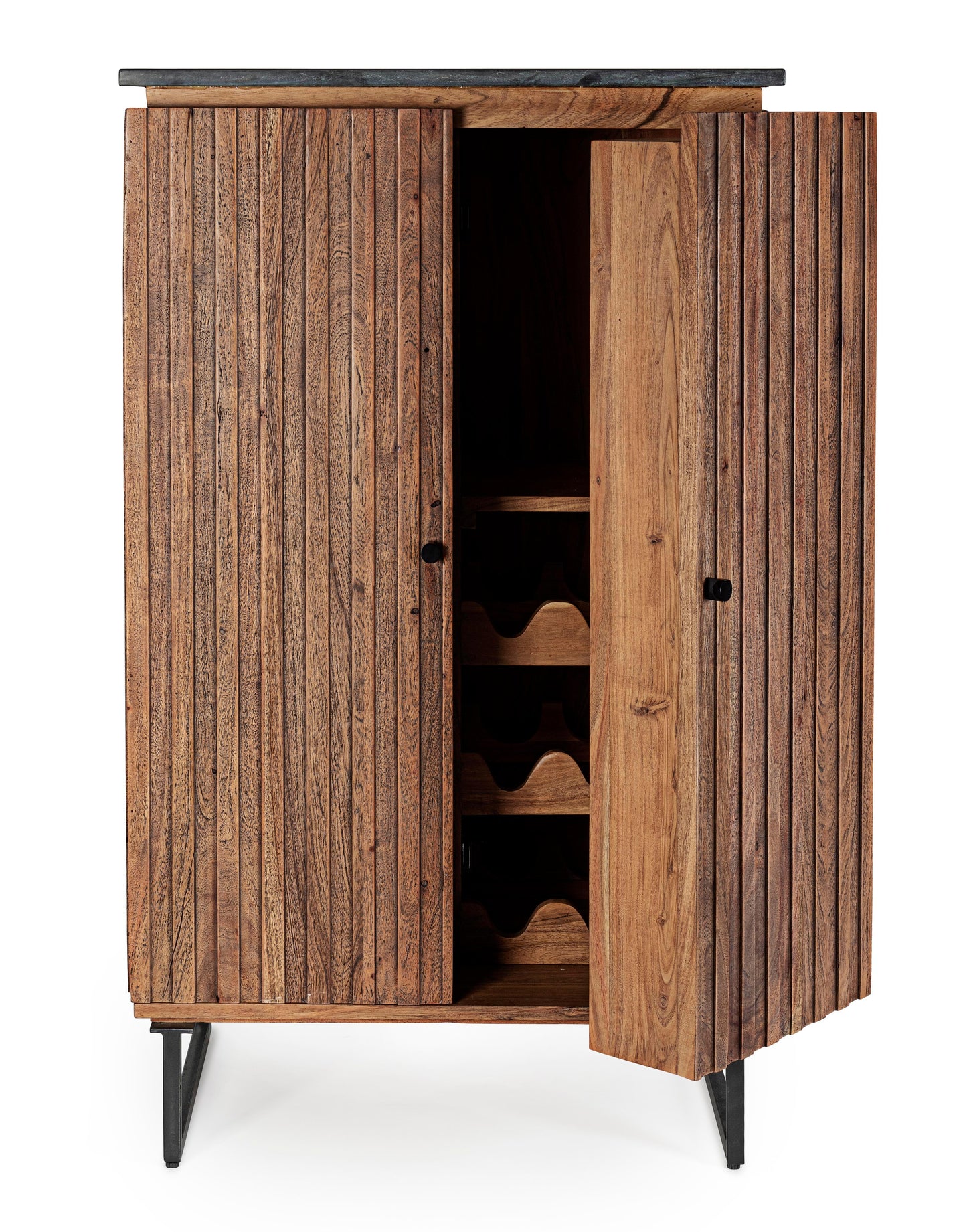 Mobile credenza bar vintage in legno massello e piano in marmo nero - lapagoda.net