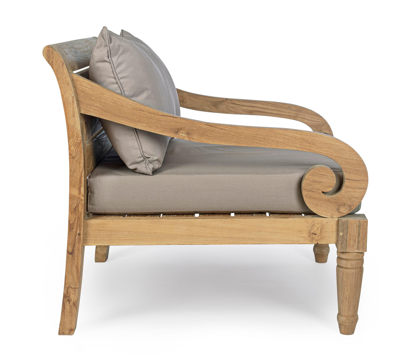 Poltrona etnica in legno teak naturale finitura rustica con cuscini - SPEDIZIONE GRATUITA -lapagoda.net