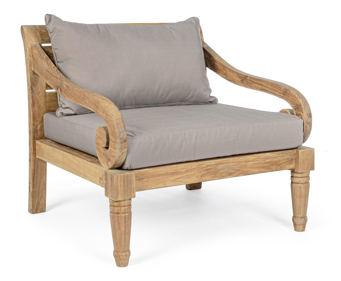 Poltrona etnica in legno teak naturale finitura rustica con cuscini - SPEDIZIONE GRATUITA -lapagoda.net