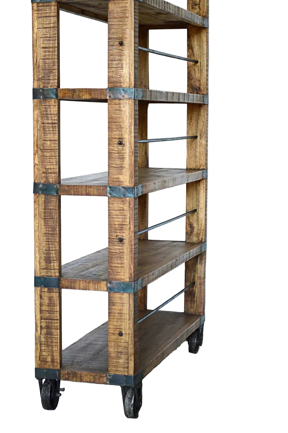 Libreria Grande in Legno Massello con Ruote Country Rustico - 5 vani -SAM14002- - lapagoda.net
