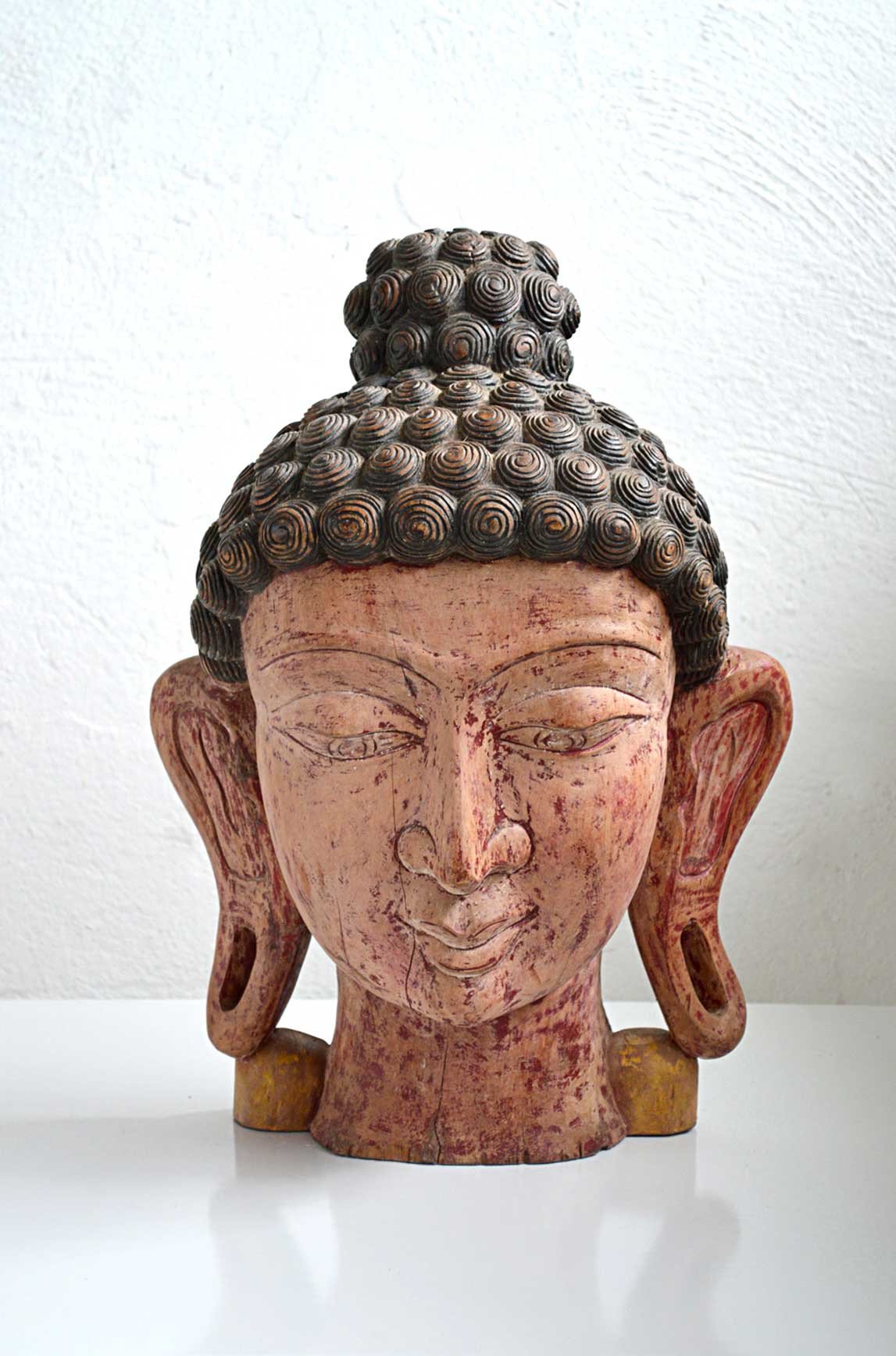 Statua Testa Buddha in Legno di Mango -S.IND.WB.01- - lapagoda.net