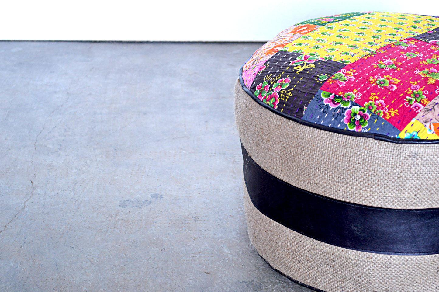 Cuscino Pouffe in Stoffa Riciclata Vintage - lapagoda.net