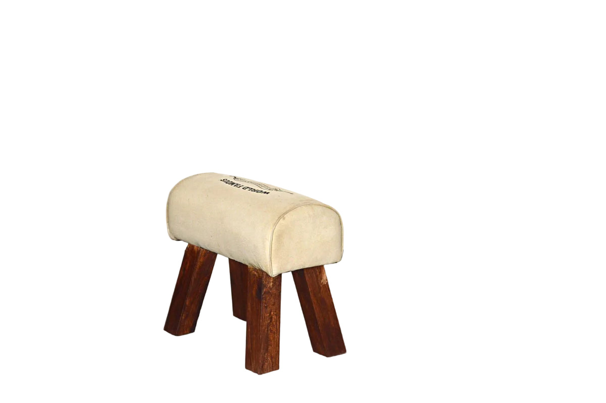 Cavallina Sgabello Cotone e Pelle Gambe in Legno Massello - BH288