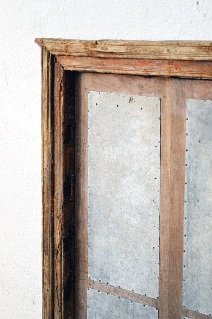 Vecchia Finestra indiana etnica vintage in latta cornice in legno massello di teak - ART - lapagoda.net