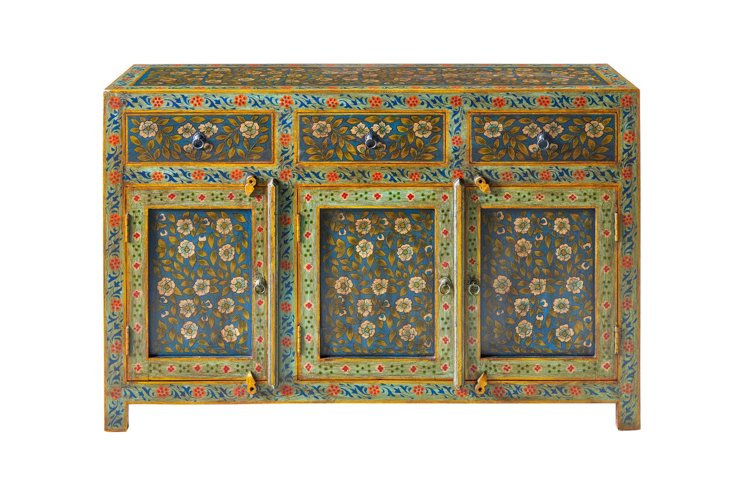 Credenza Indiana in legno massello dipinto 3a 3c - lapagoda.net