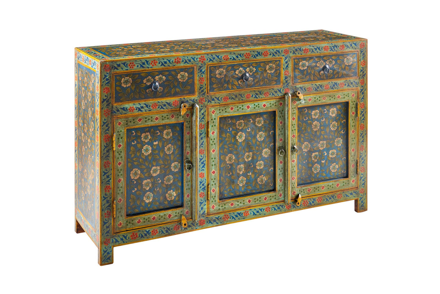 Credenza Indiana in legno massello dipinto 3a 3c - lapagoda.net