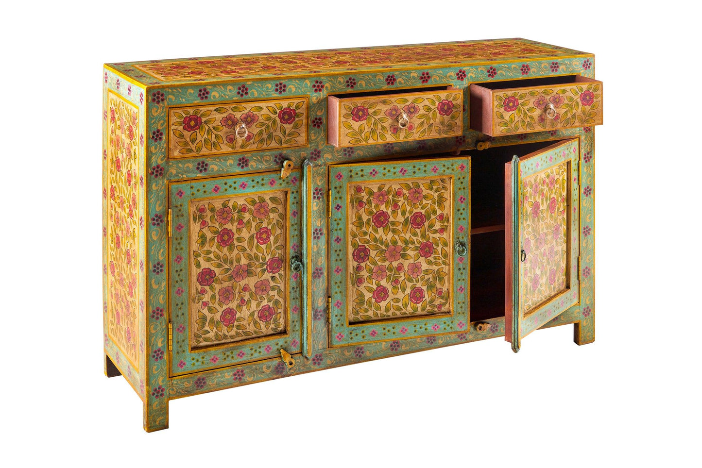 Credenza Indiana in legno massello dipinto 3a 3c - lapagoda.net