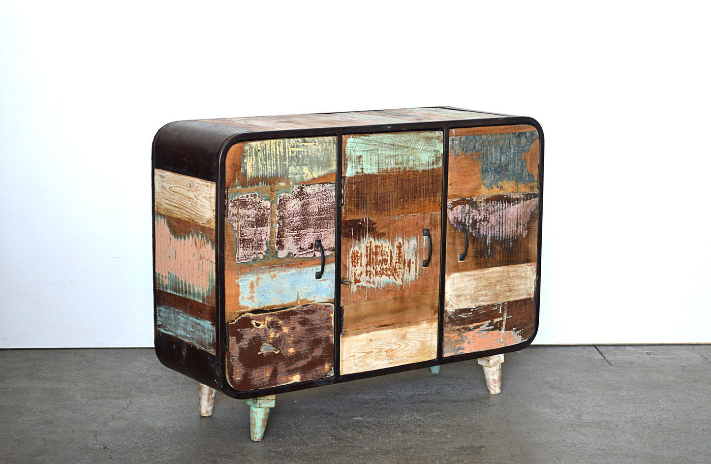 Credenza Vintage Industrial in Legno Riciclato Multicolore e Ferro Battuto - 3 ante -S.14- SCONTO - lapagoda.net