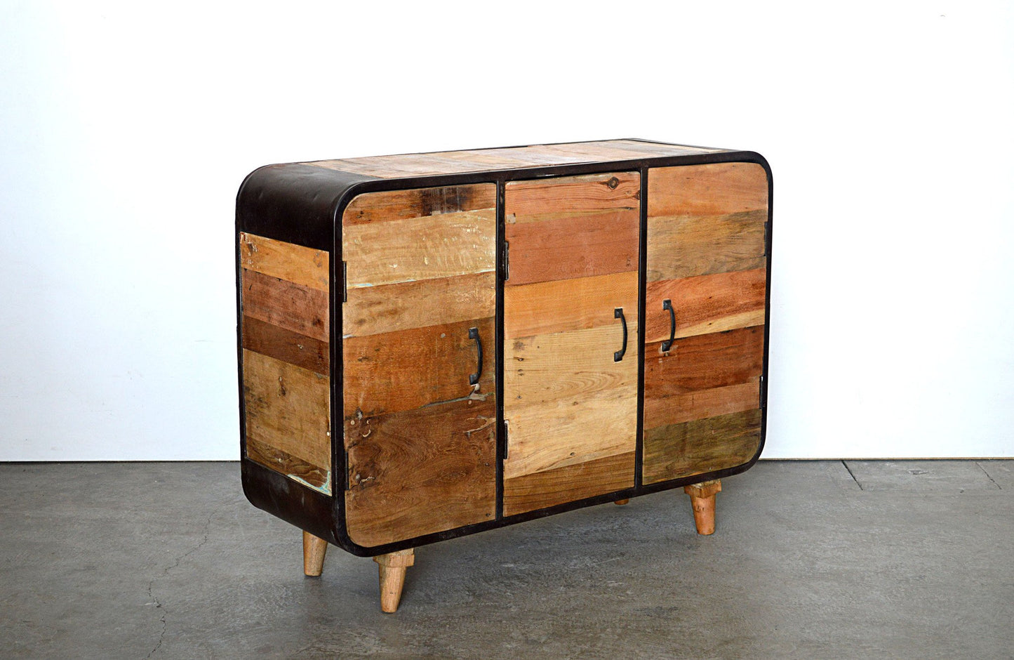 Credenza Vintage Industrial in Legno Riciclato e Ferro Battuto - 3 ante - SCONTO -S.14N- - lapagoda.net