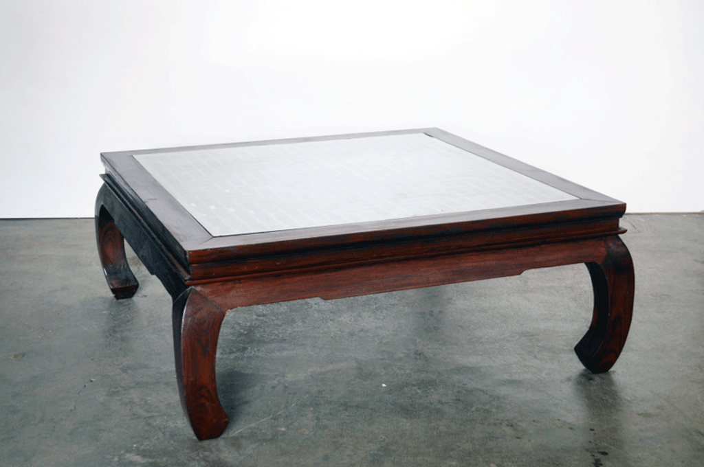 Tavolo oppio basso quadrato in legno massello di Olmo e piano con griglia in legno con cristallo 125 cm -EA.IMG.0737B- - lapagoda.net