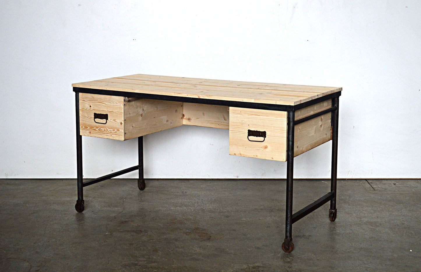 Scrittoio Industrial Legno naturale - 2 cassetti con ruote -L.Sc nat- - lapagoda.net