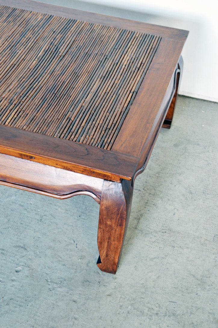 Tavolo oppio basso quadrato in legno massello di Teak e piano in rattan - TAV019 - lapagoda.net