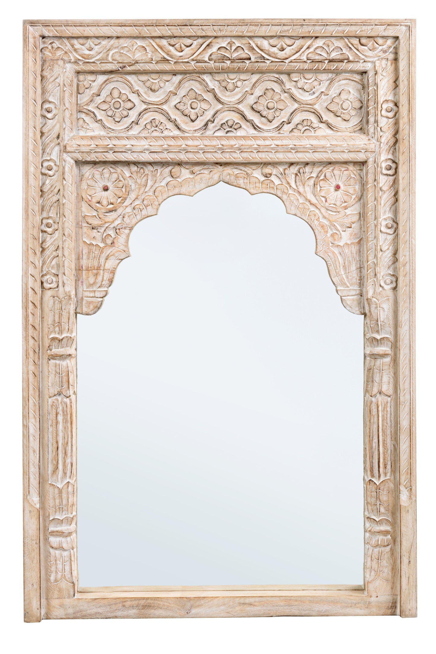 Specchio etnico finestra indiana in legno massiccio decorato