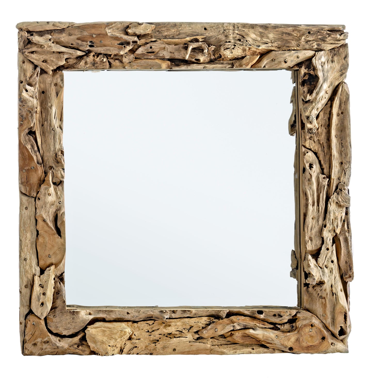 Specchio con cornice in radici di teak