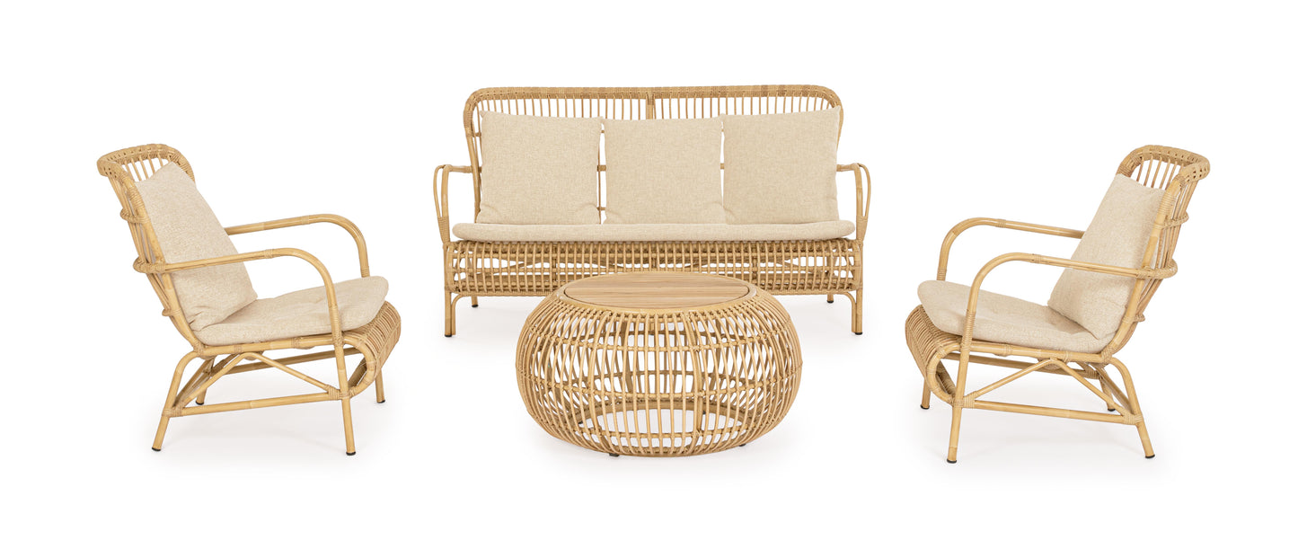 Divano da esterno in alluminio effetto Rattan con cuscini
