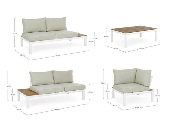 Set salotto da esterno in alluminio con inserti teak