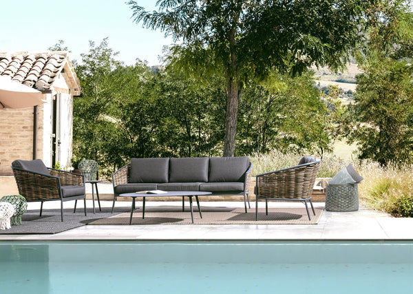 Set salotto per esterno in rattan sintetico e alluminio