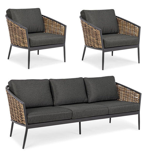 Set salotto per esterno in rattan sintetico e alluminio