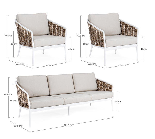 Set salotto per esterno in rattan sintetico e alluminio