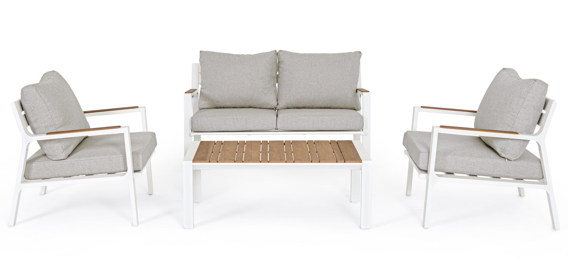 Set poltrone divano tavolino da esterno in alluminio con inserti teak - lapagoda.net