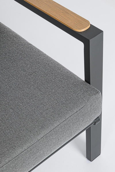 Set poltrone divano tavolino da esterno in alluminio con inserti teak
